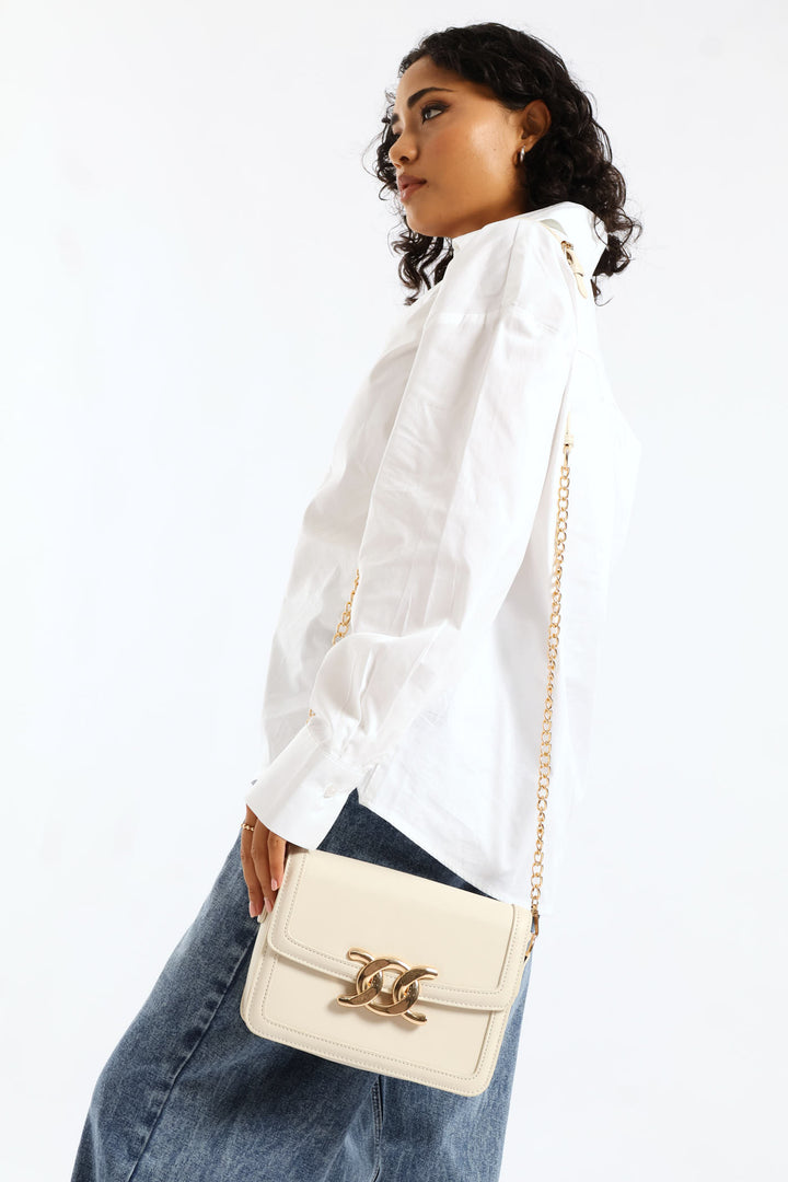 Gold Clasp Satchel - Cream