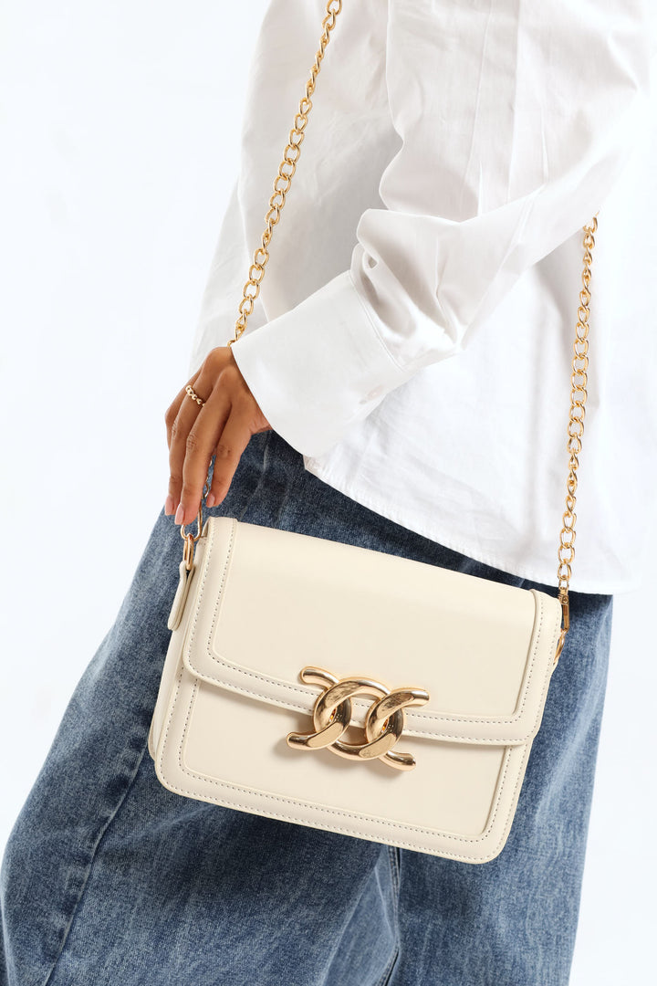 Gold Clasp Satchel - Cream