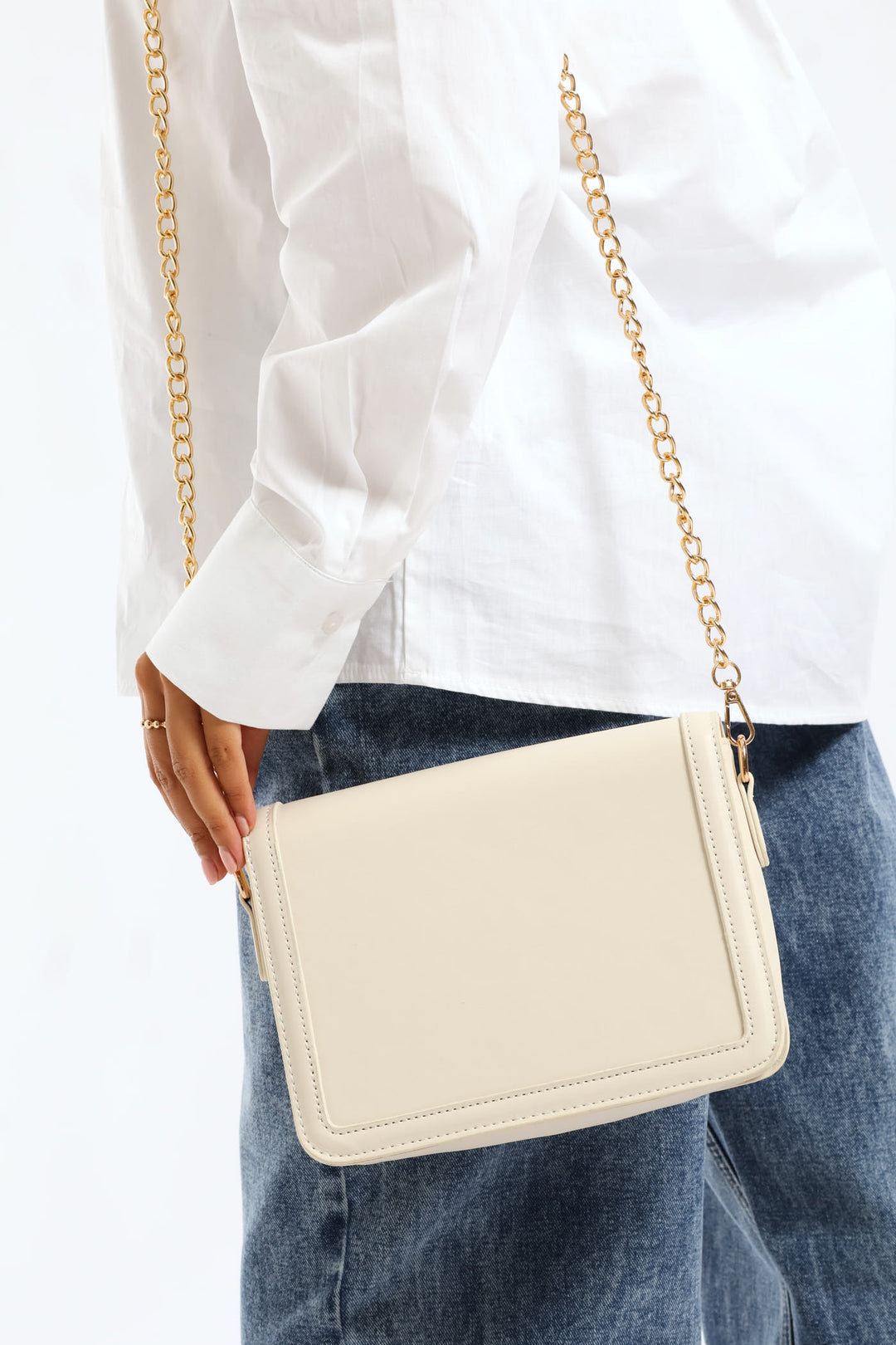 Gold Clasp Satchel - Cream