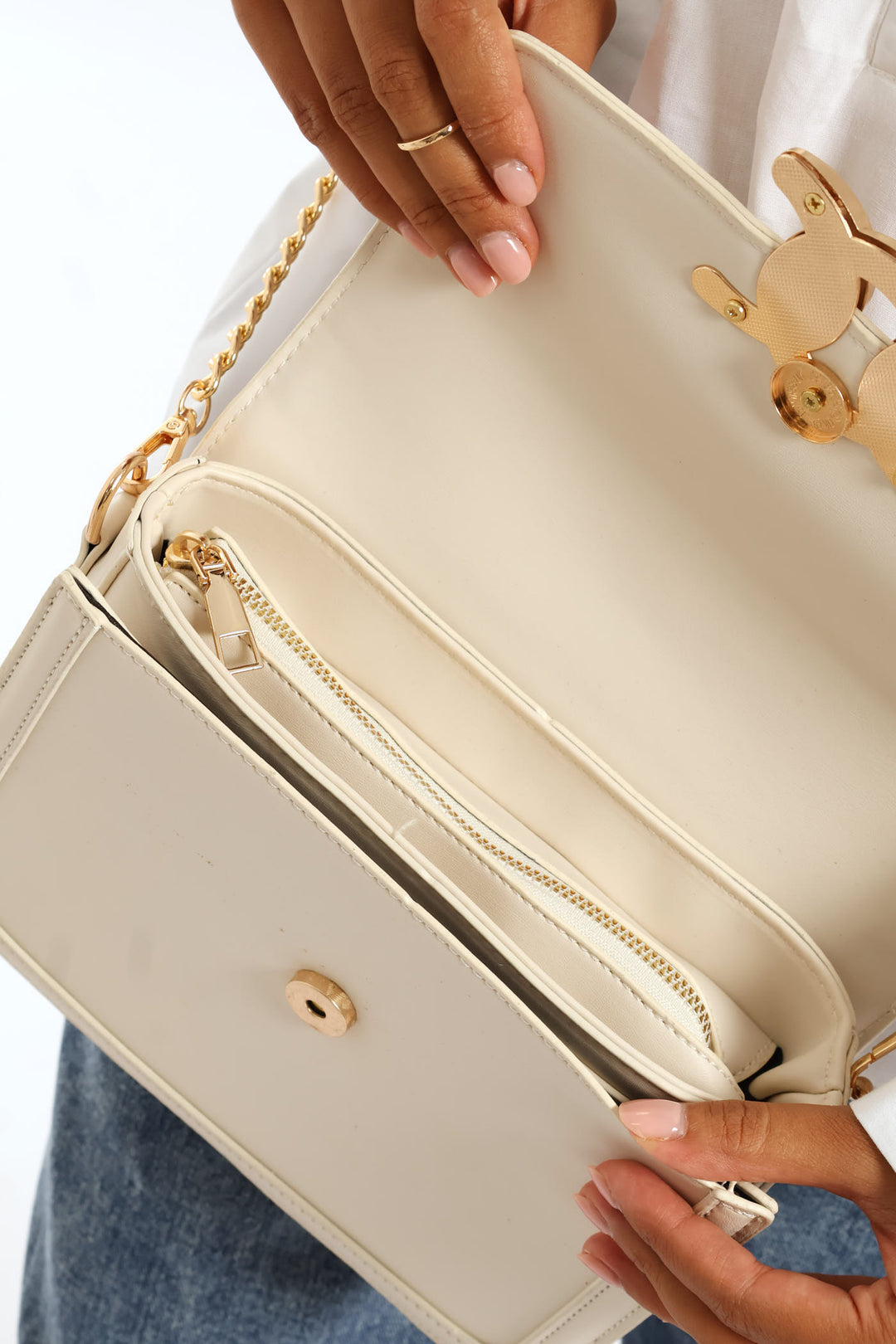 Gold Clasp Satchel - Cream