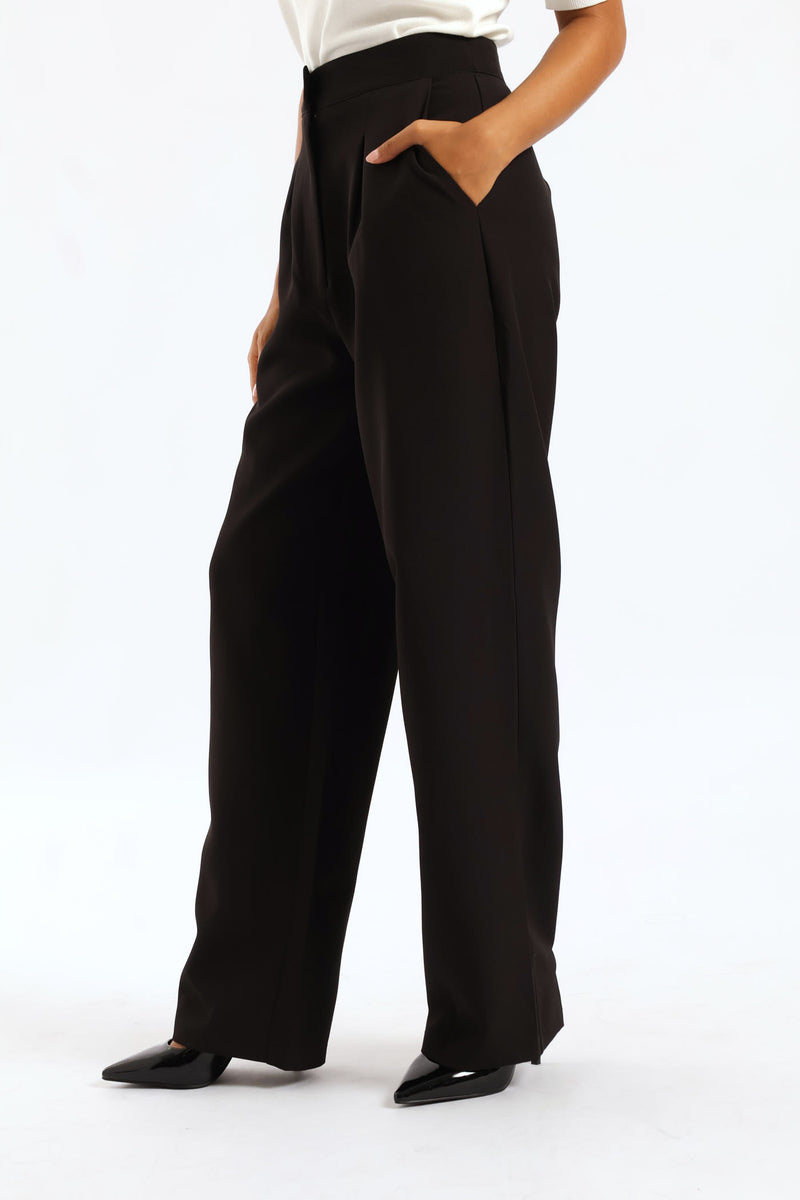Concealed Pleat Wide Leg Pant - Black
