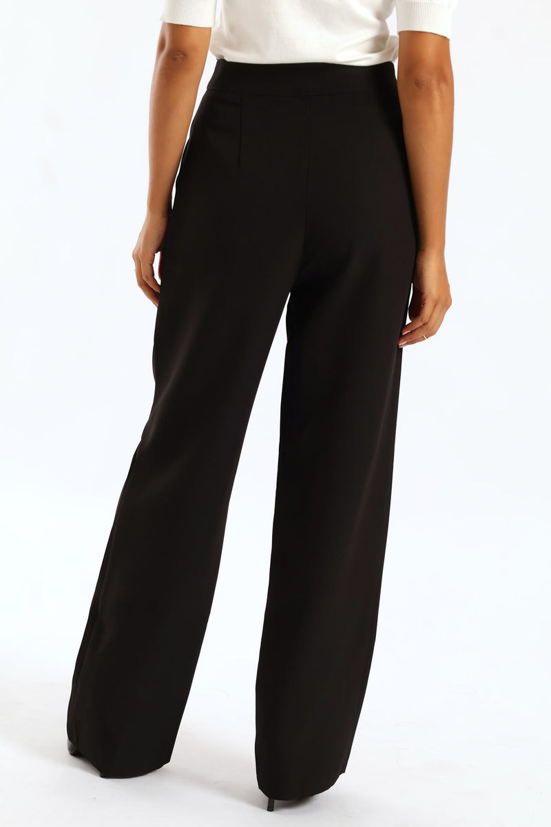 Concealed Pleat Wide Leg Pant - Black