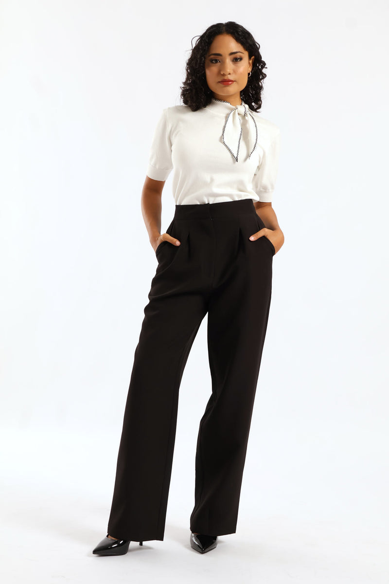 Concealed Pleat Wide Leg Pant - Black