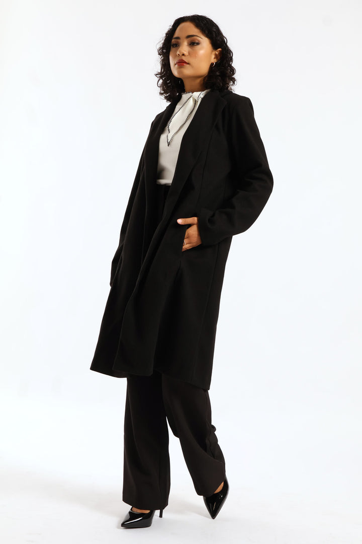 Basic Panelled Pocket Coat - Black