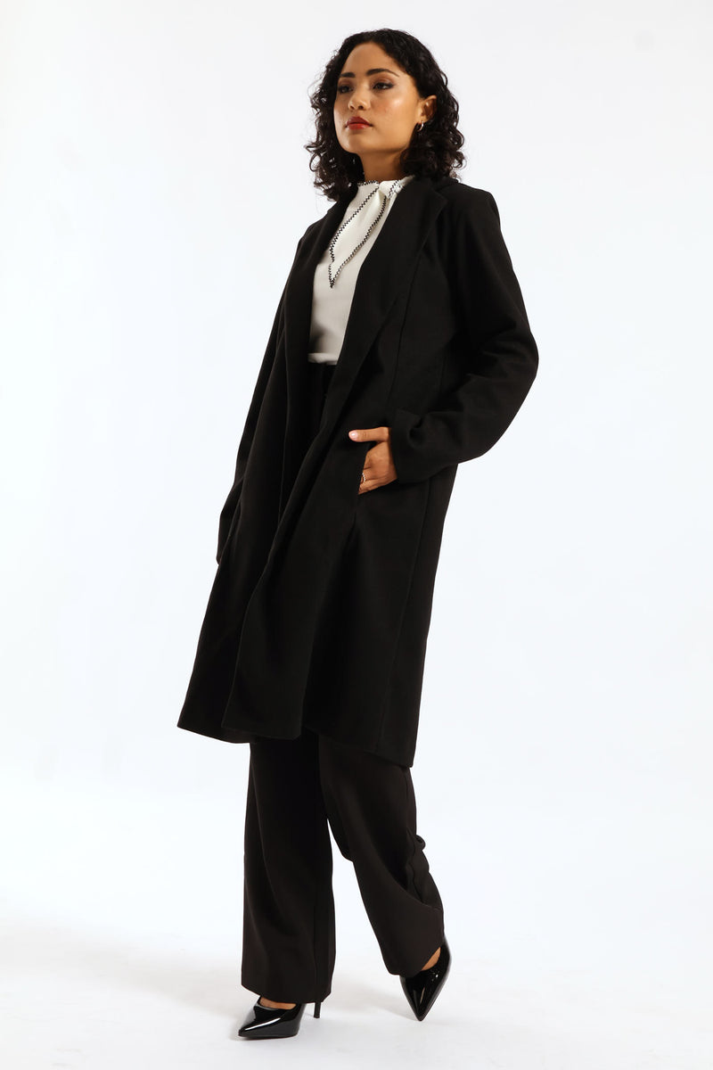 Basic Panelled Pocket Coat - Black