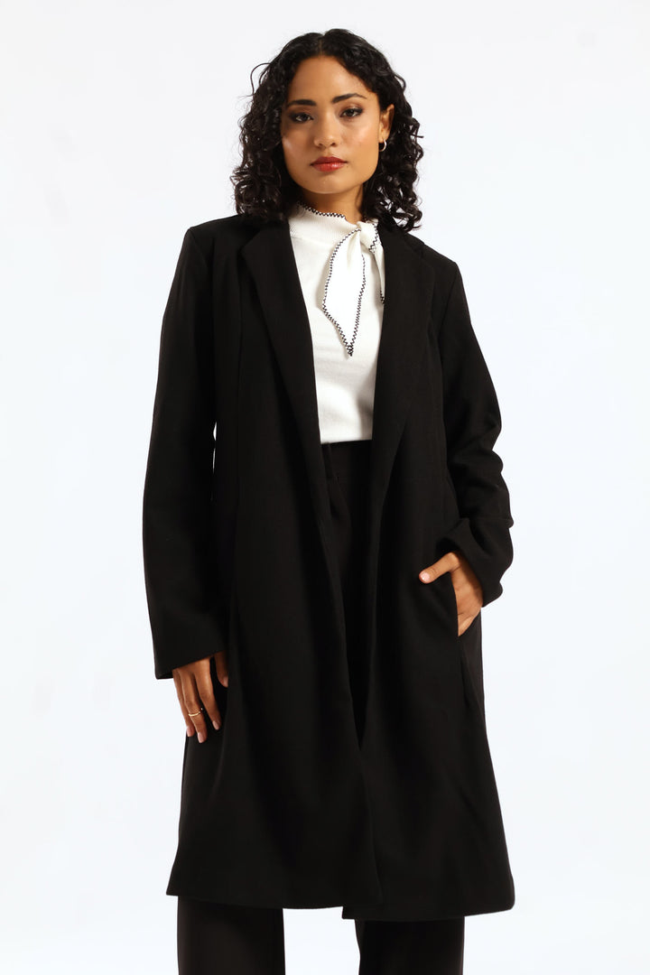 Basic Panelled Pocket Coat - Black