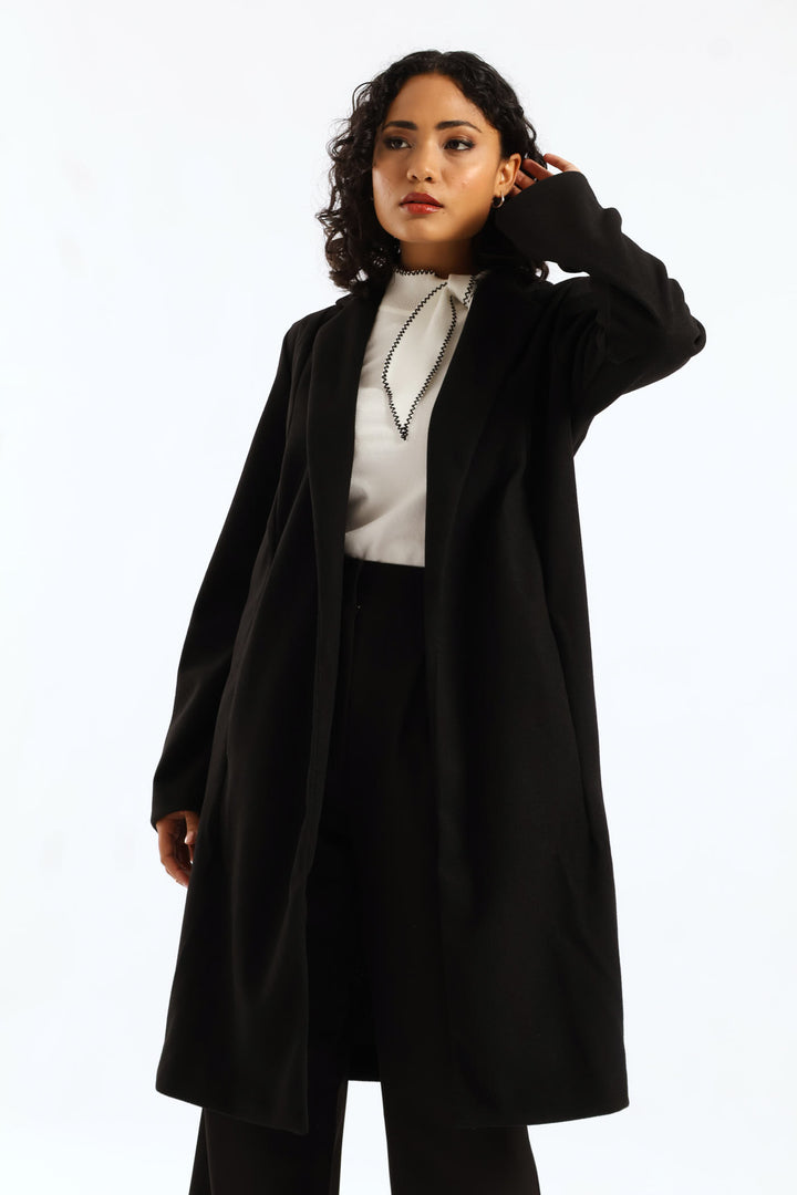Basic Panelled Pocket Coat - Black