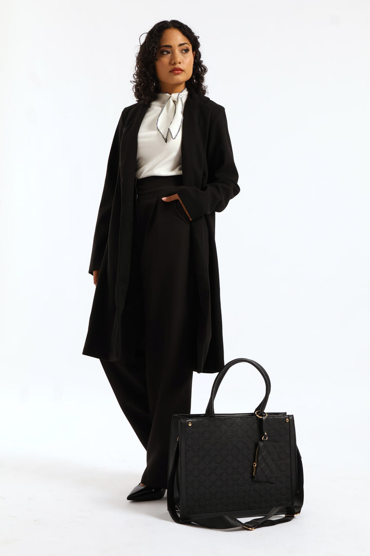 Top Handle Square Embossed Laptop Bag - Black