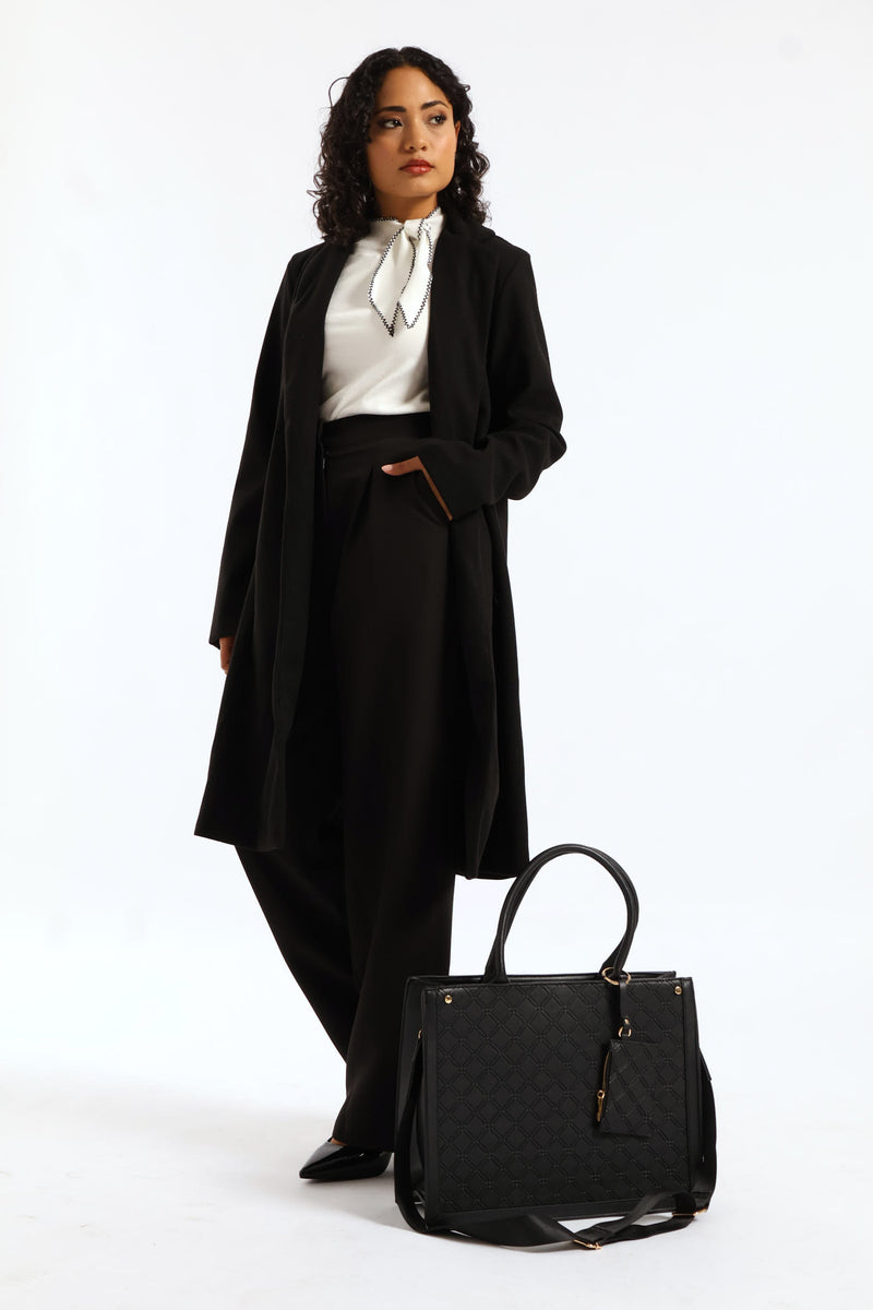 Top Handle Square Embossed Laptop Bag - Black