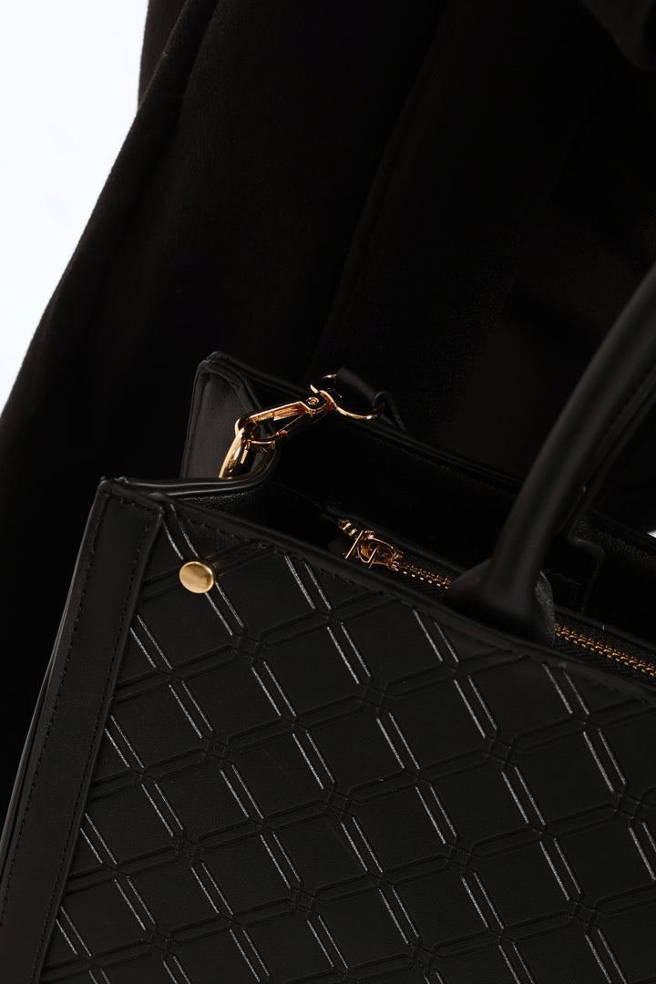 Top Handle Square Embossed Laptop Bag - Black