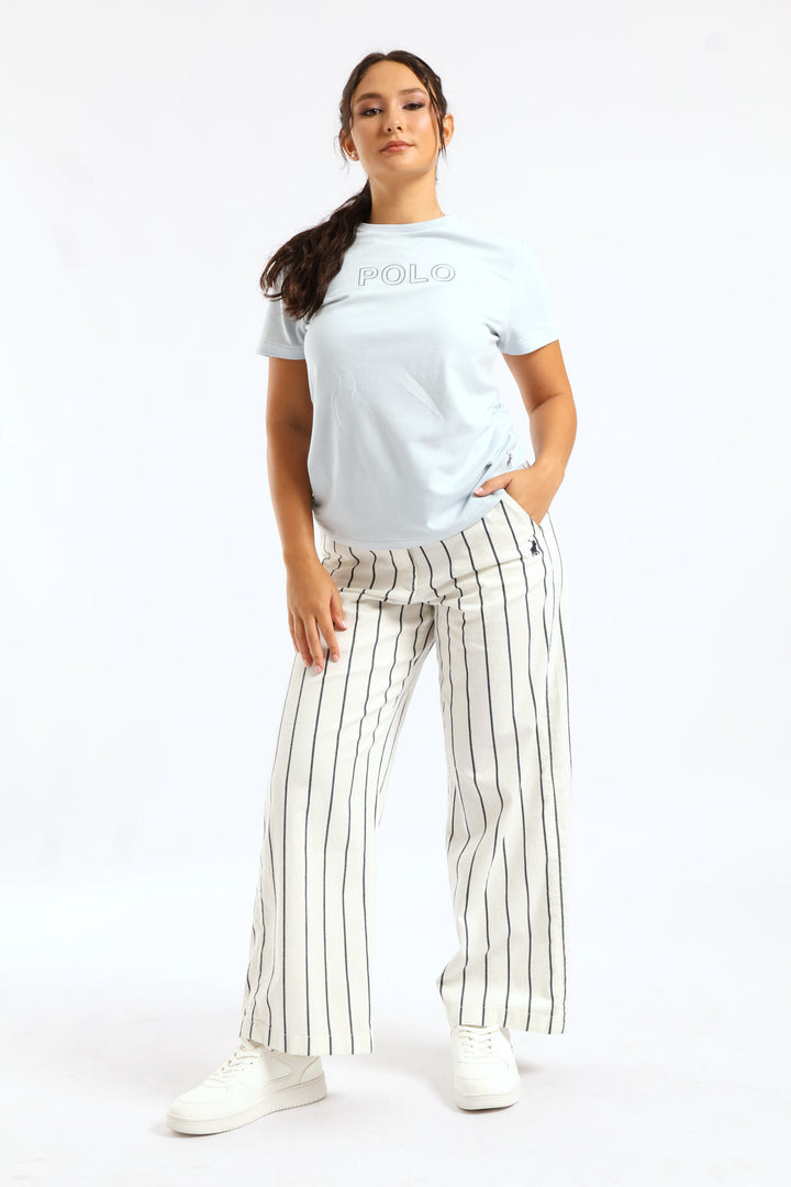 Sarah Striped Wide Leg Chino Pants - Off White