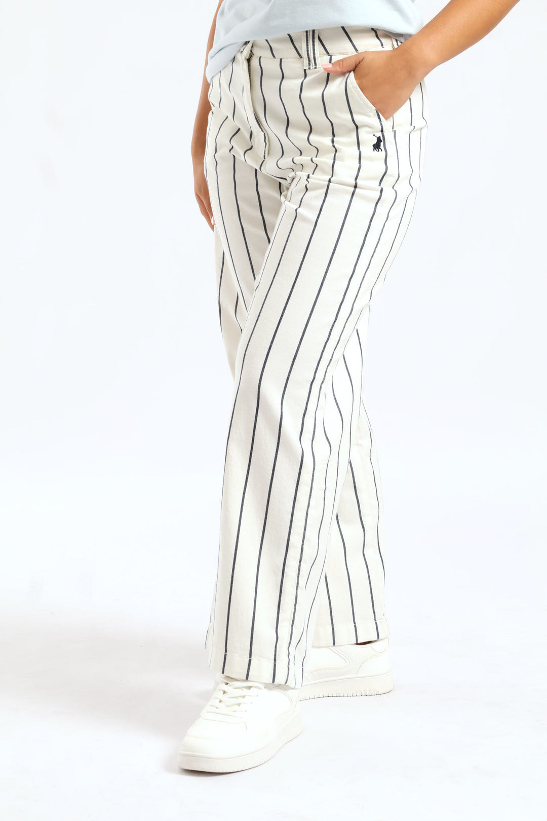 Sarah Striped Wide Leg Chino Pants - Off White