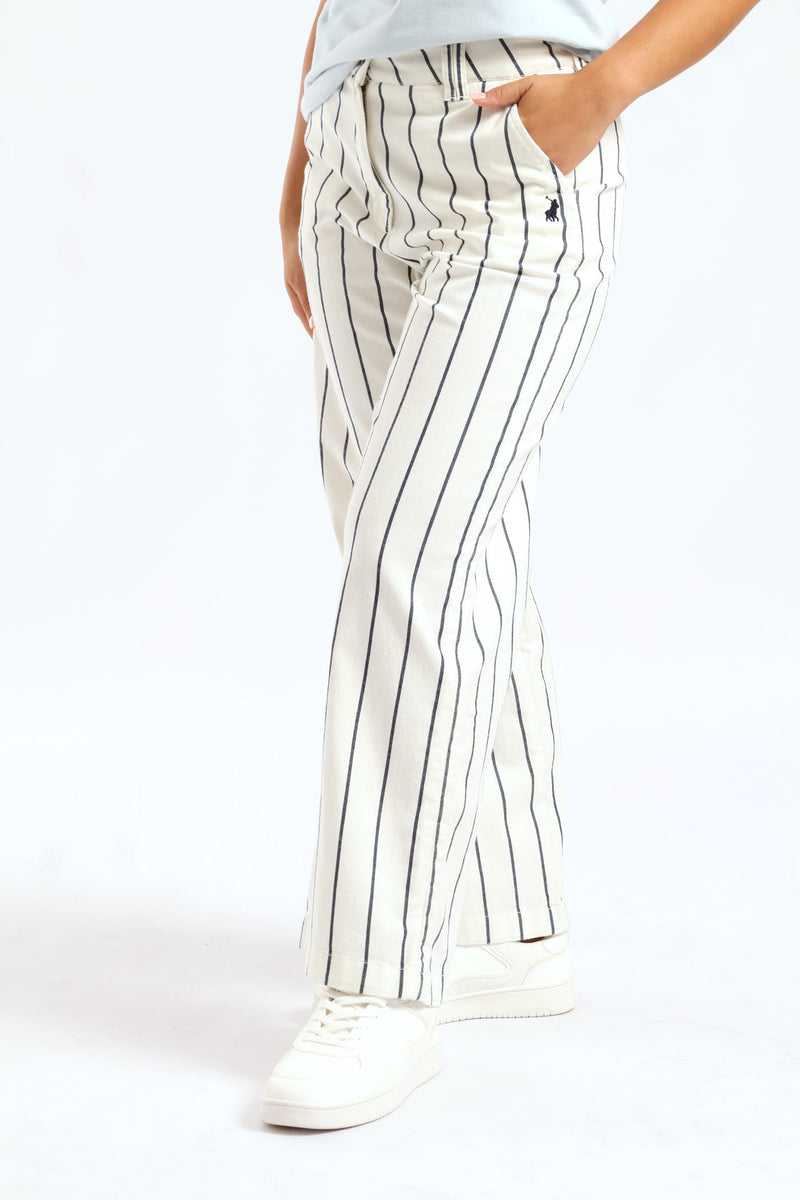 Sarah Striped Wide Leg Chino Pants - Off White