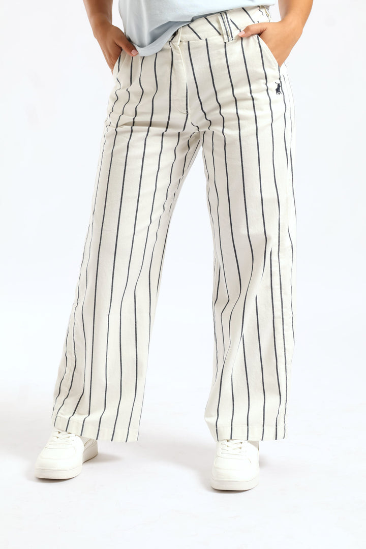 Sarah Striped Wide Leg Chino Pants - Off White