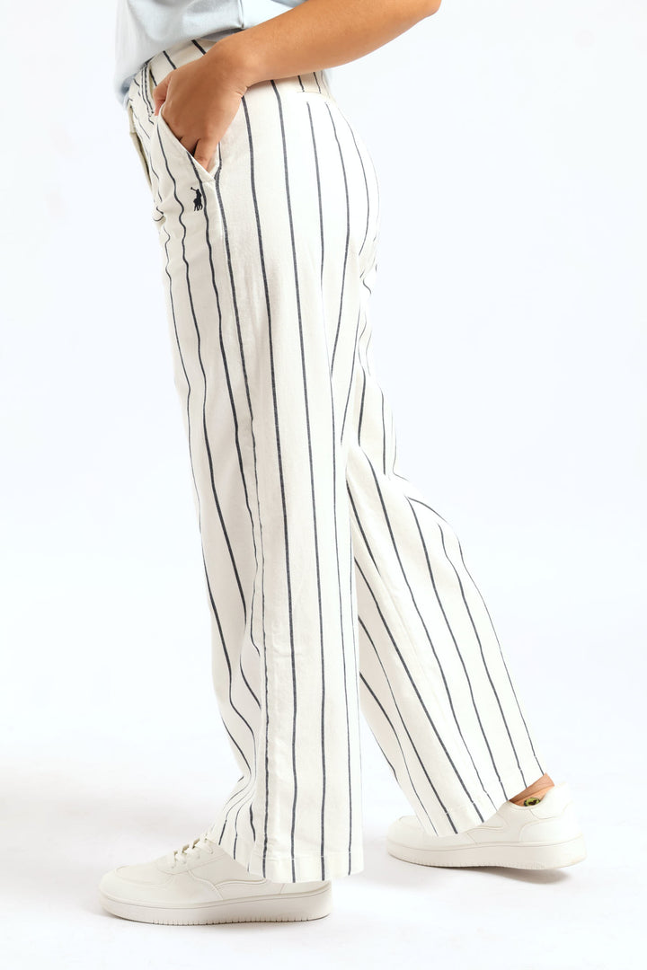 Sarah Striped Wide Leg Chino Pants - Off White
