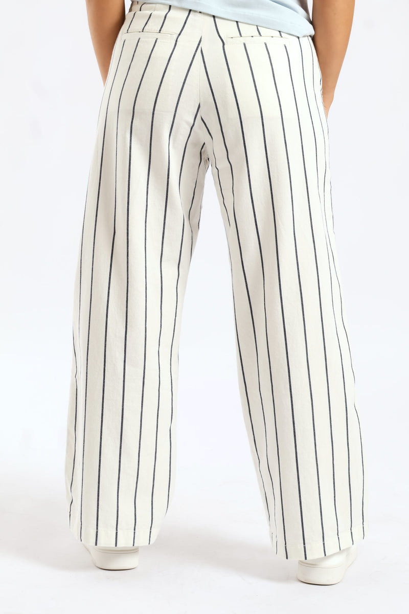 Sarah Striped Wide Leg Chino Pants - Off White