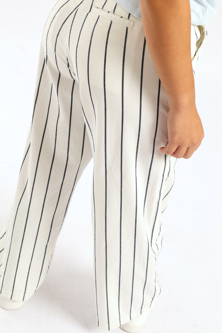Sarah Striped Wide Leg Chino Pants - Off White