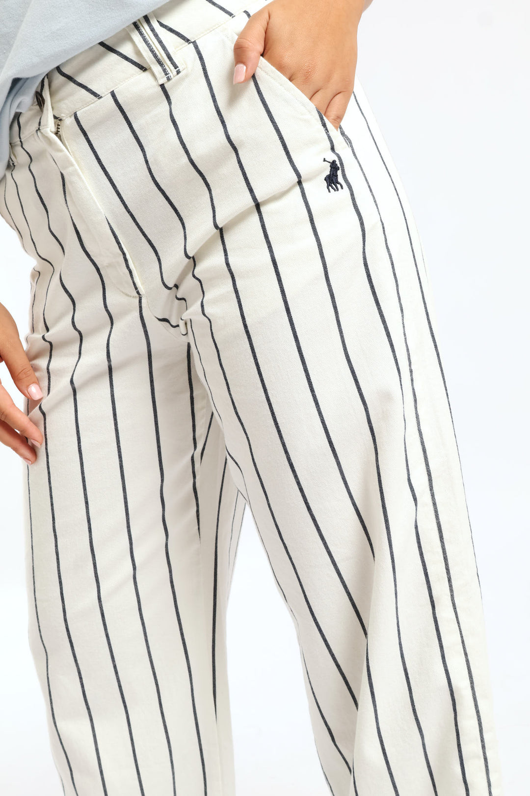 Sarah Striped Wide Leg Chino Pants - Off White