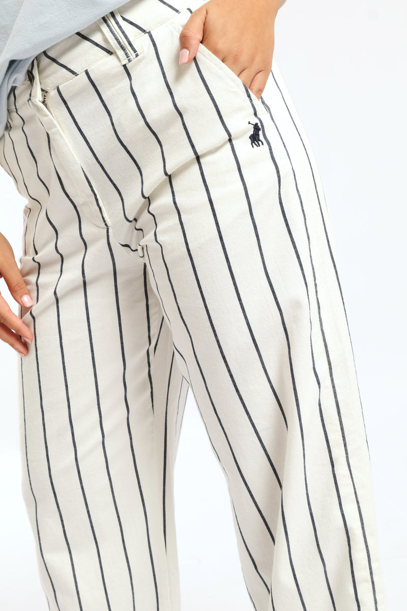 Sarah Striped Wide Leg Chino Pants - Off White