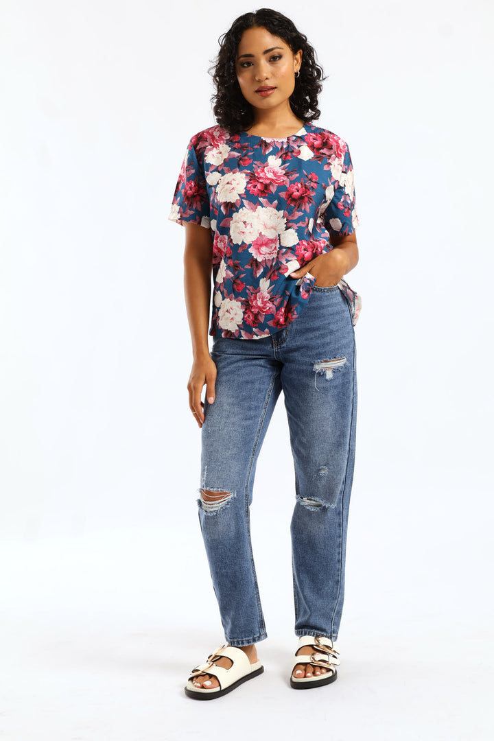 Short Sleeve Shell Print Tee - Navy