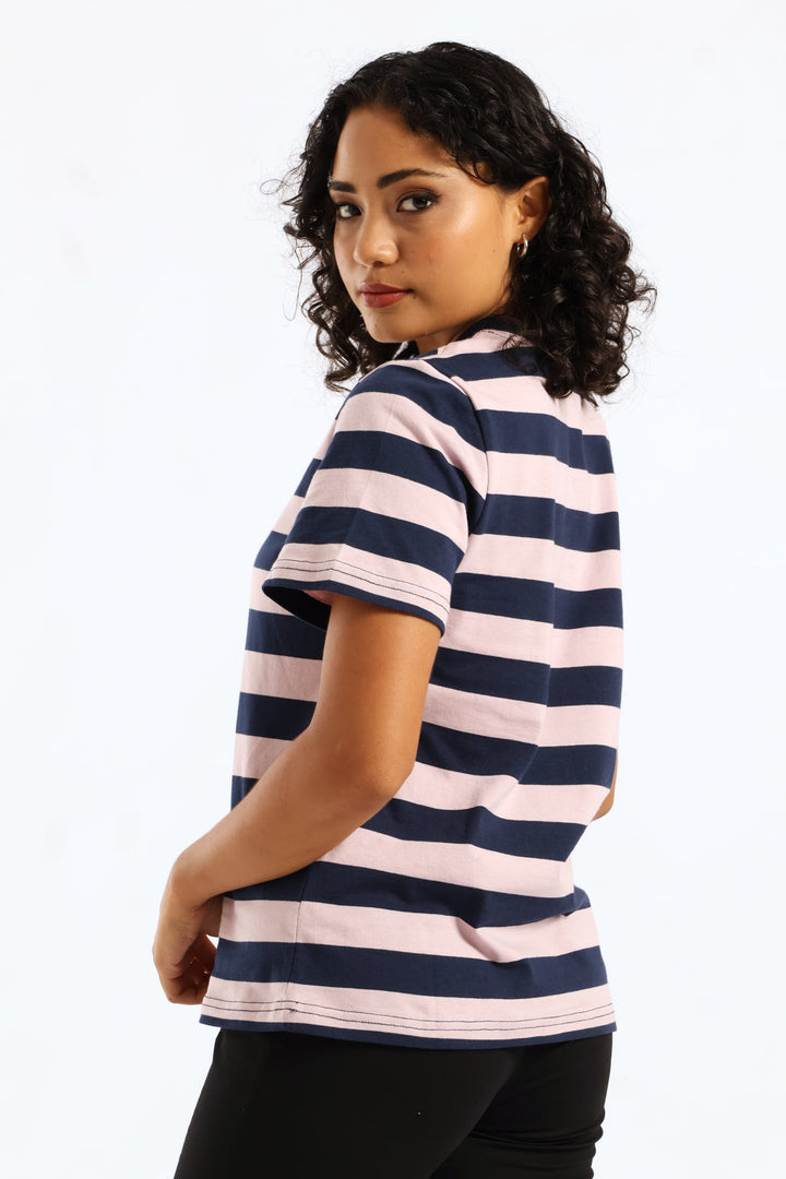 Bold Stripe Boxy Tee - Mauve/Navy