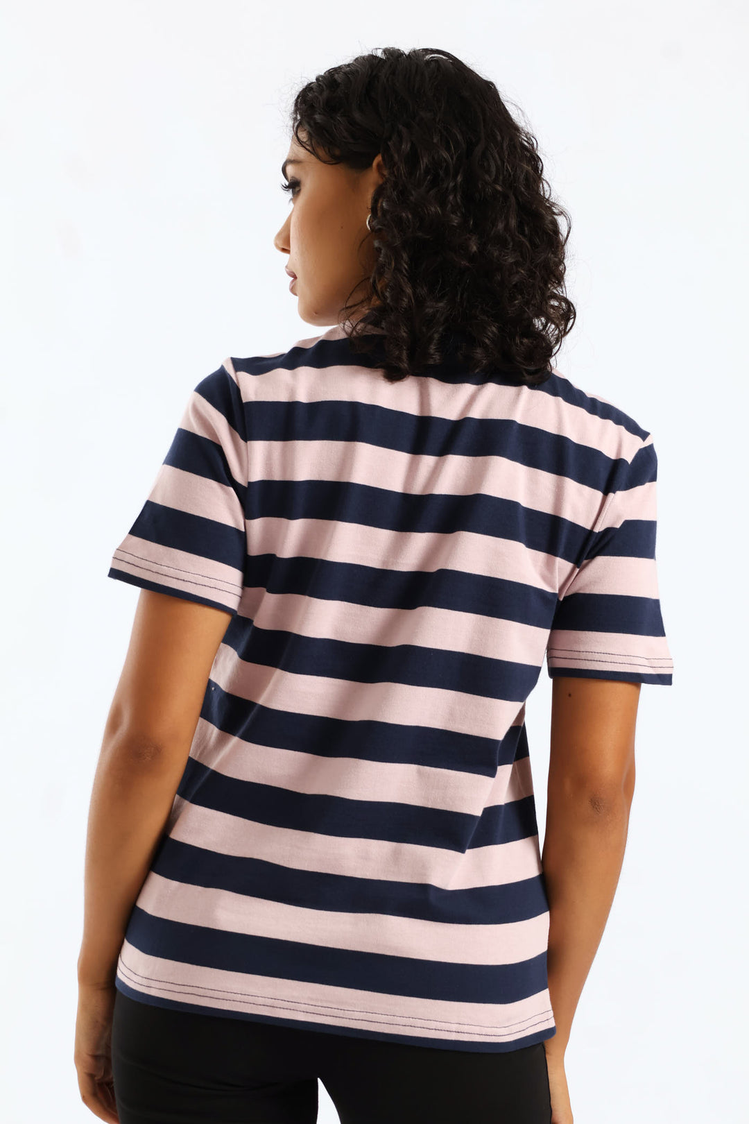 Bold Stripe Boxy Tee - Mauve/Navy
