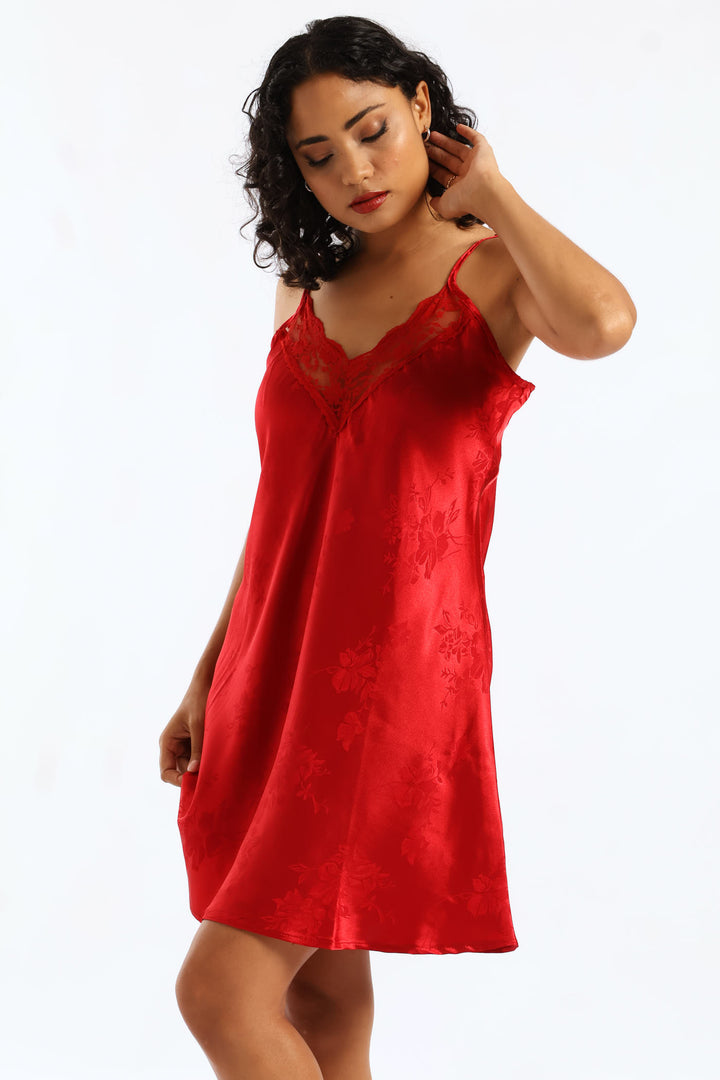 Single Embossed Floral Chemise - Red