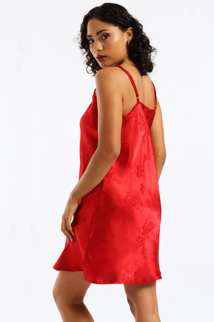 Single Embossed Floral Chemise - Red
