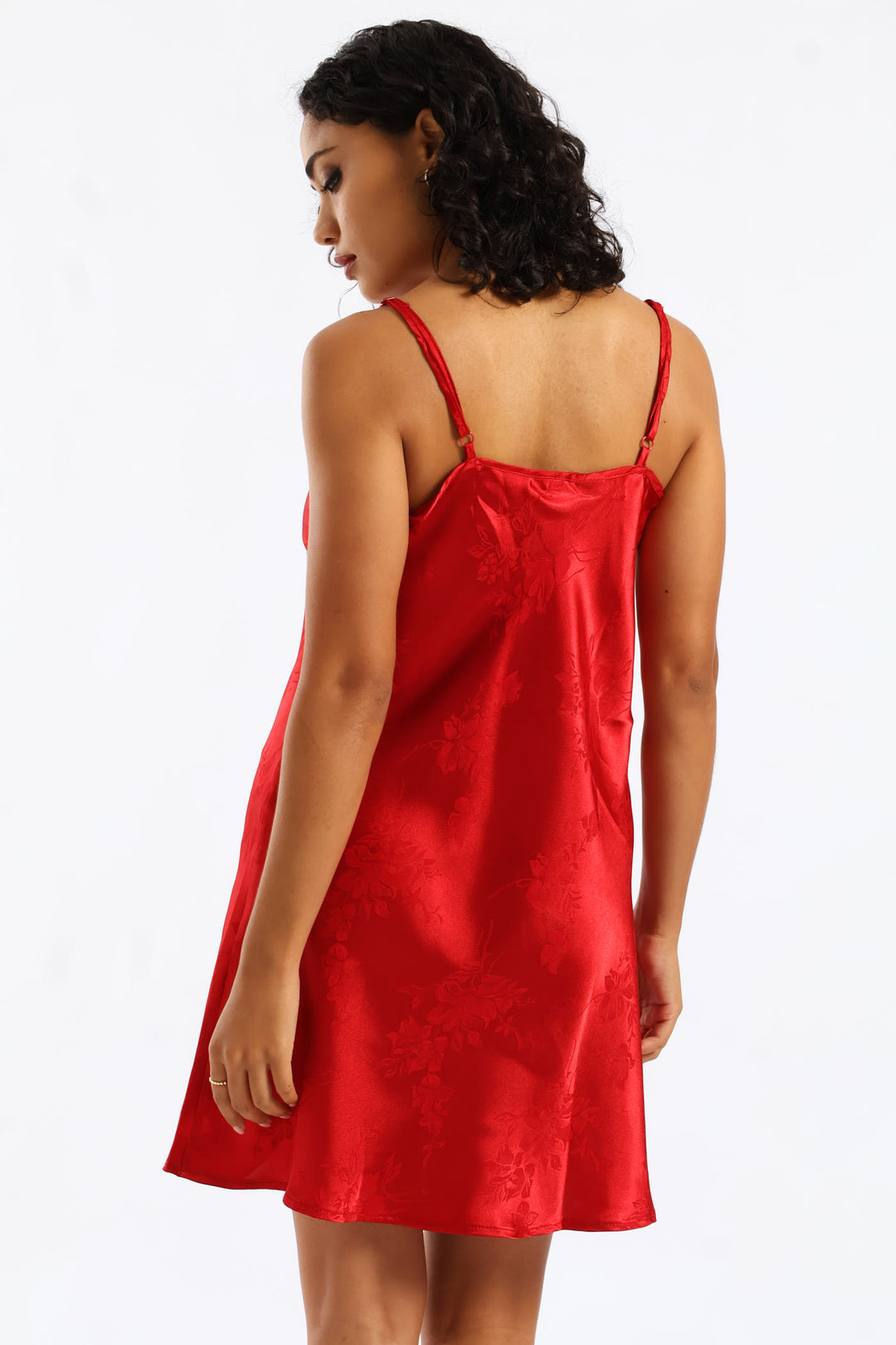 Single Embossed Floral Chemise - Red