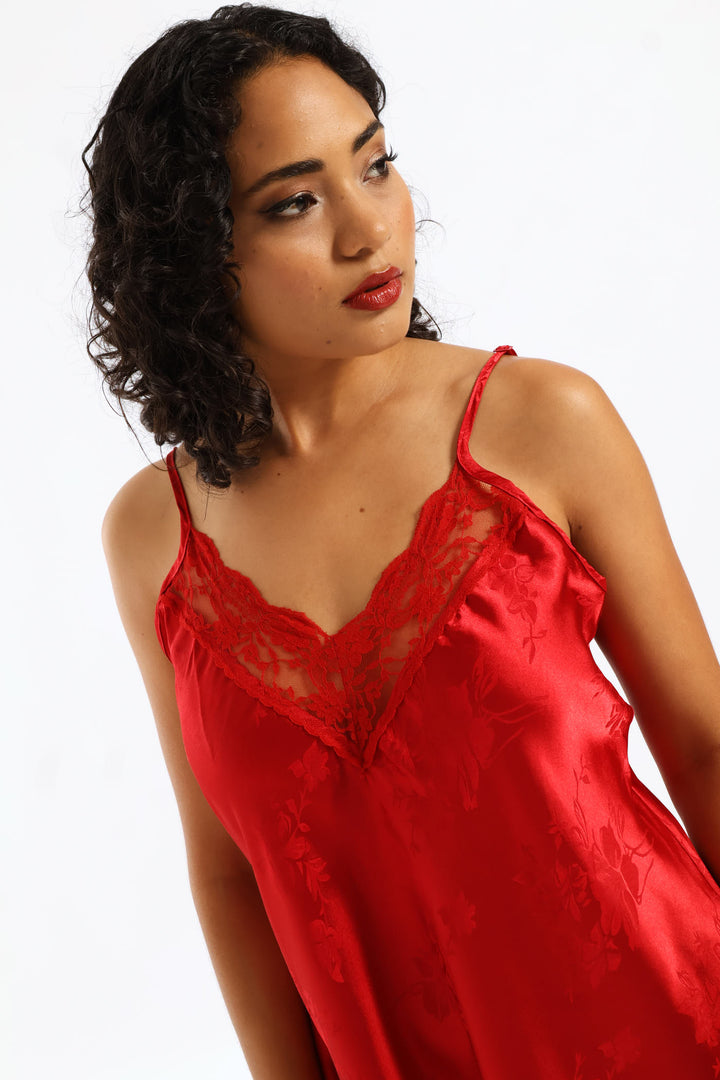 Single Embossed Floral Chemise - Red