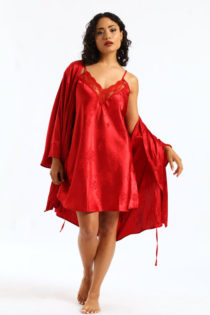 Embossed Satin Gown - Red