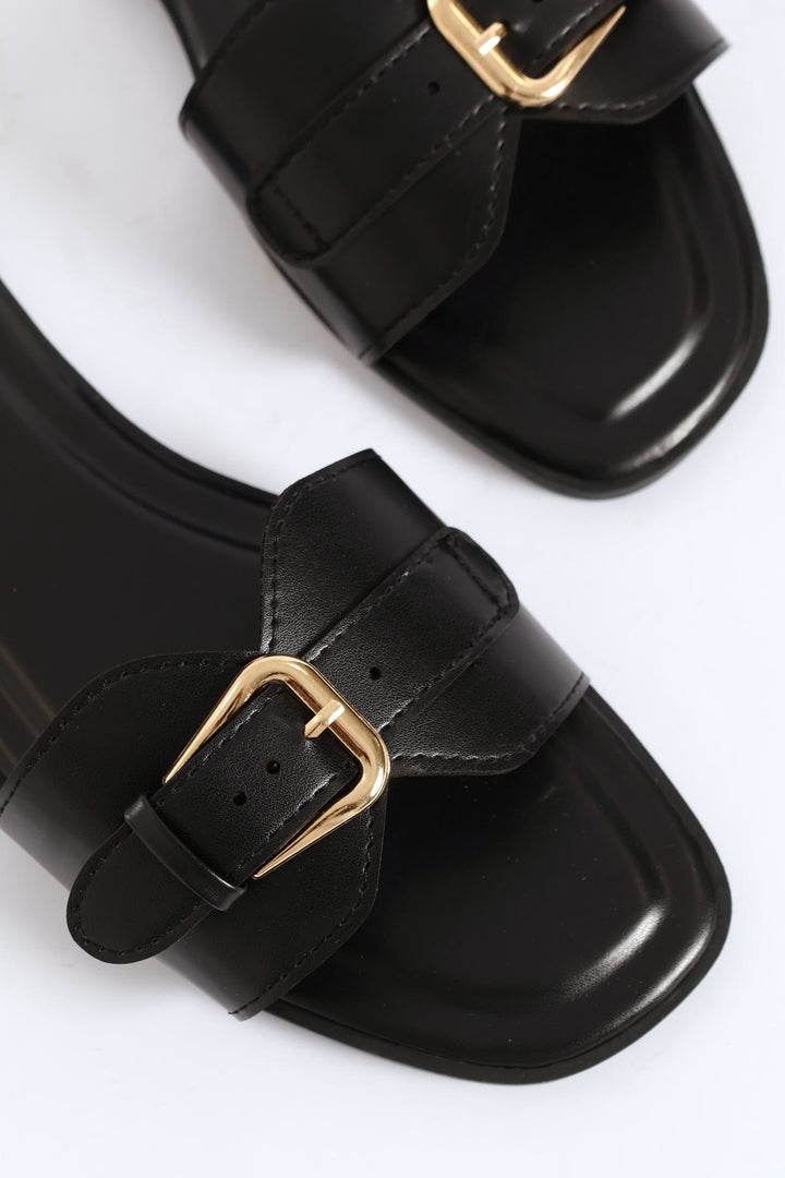 Diamond Shape Upper Buckle Detail Sandal - Black