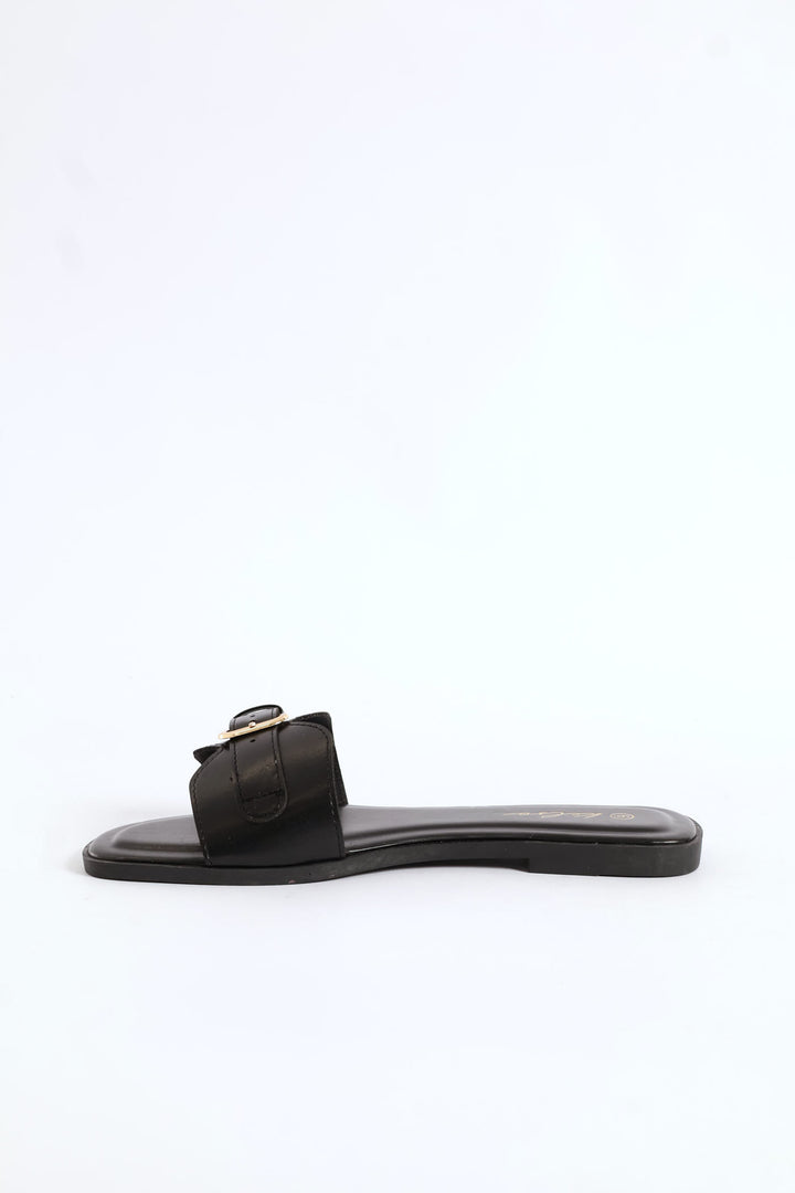 Diamond Shape Upper Buckle Detail Sandal - Black