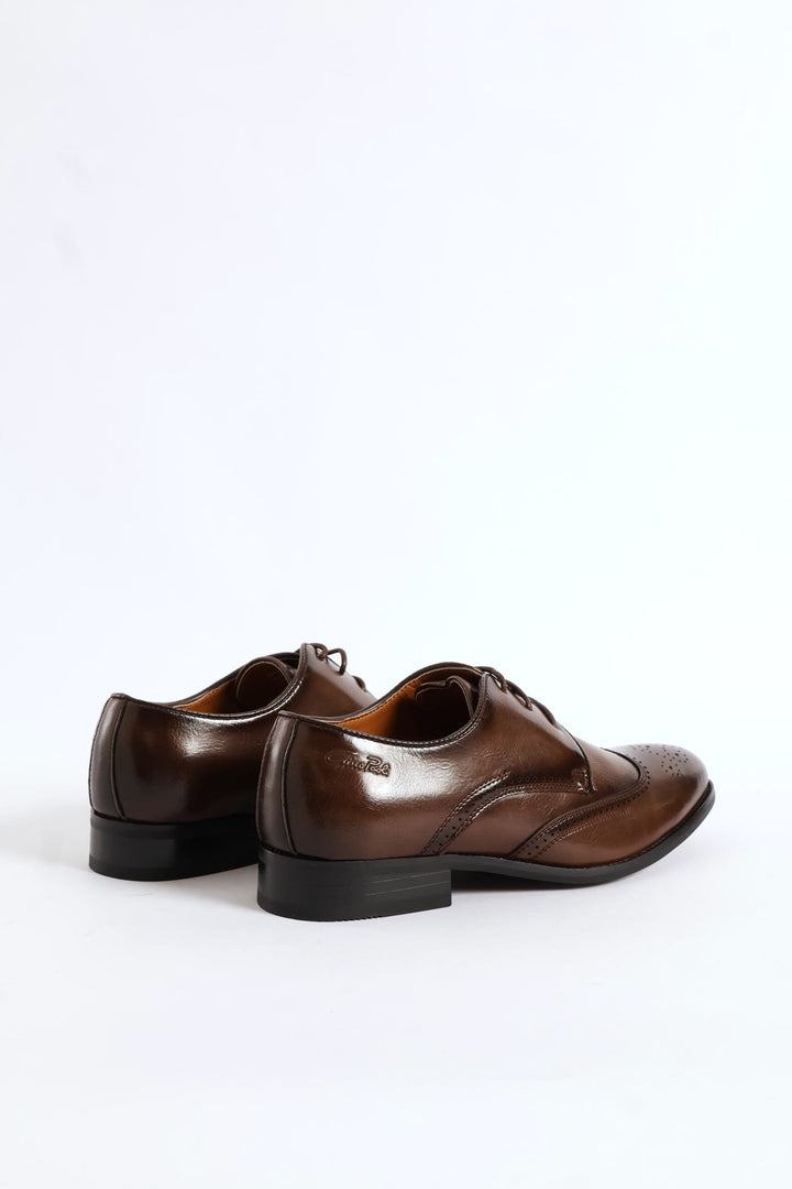 Brogue Wing Cap Derby Shoe - Brown