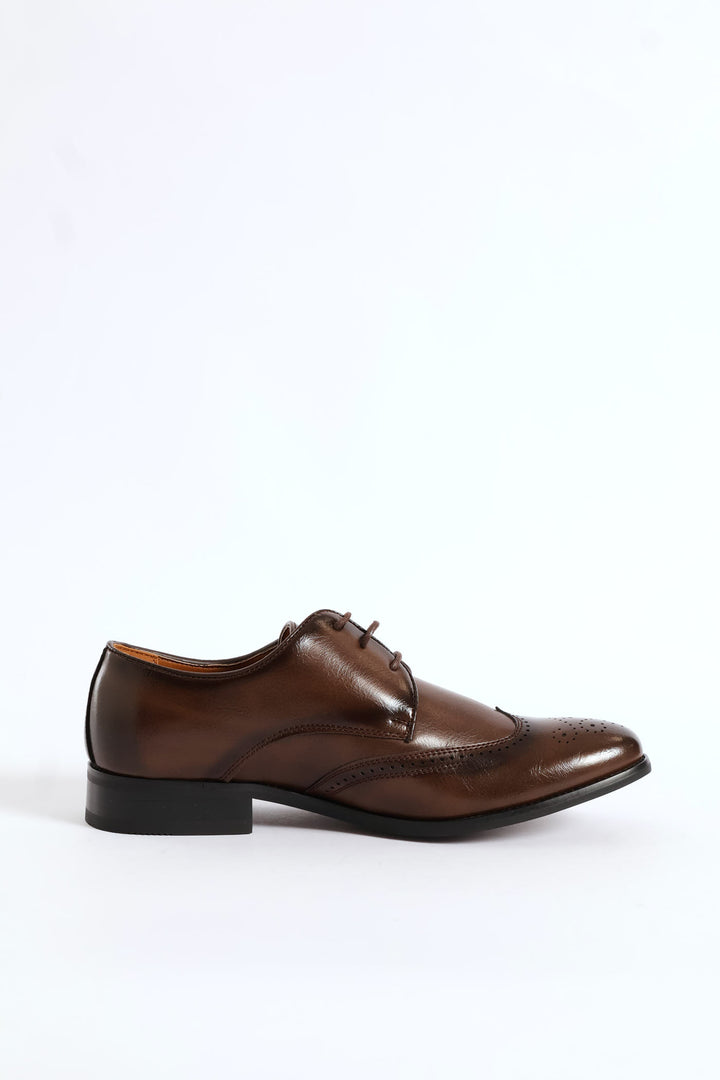 Brogue Wing Cap Derby Shoe - Brown