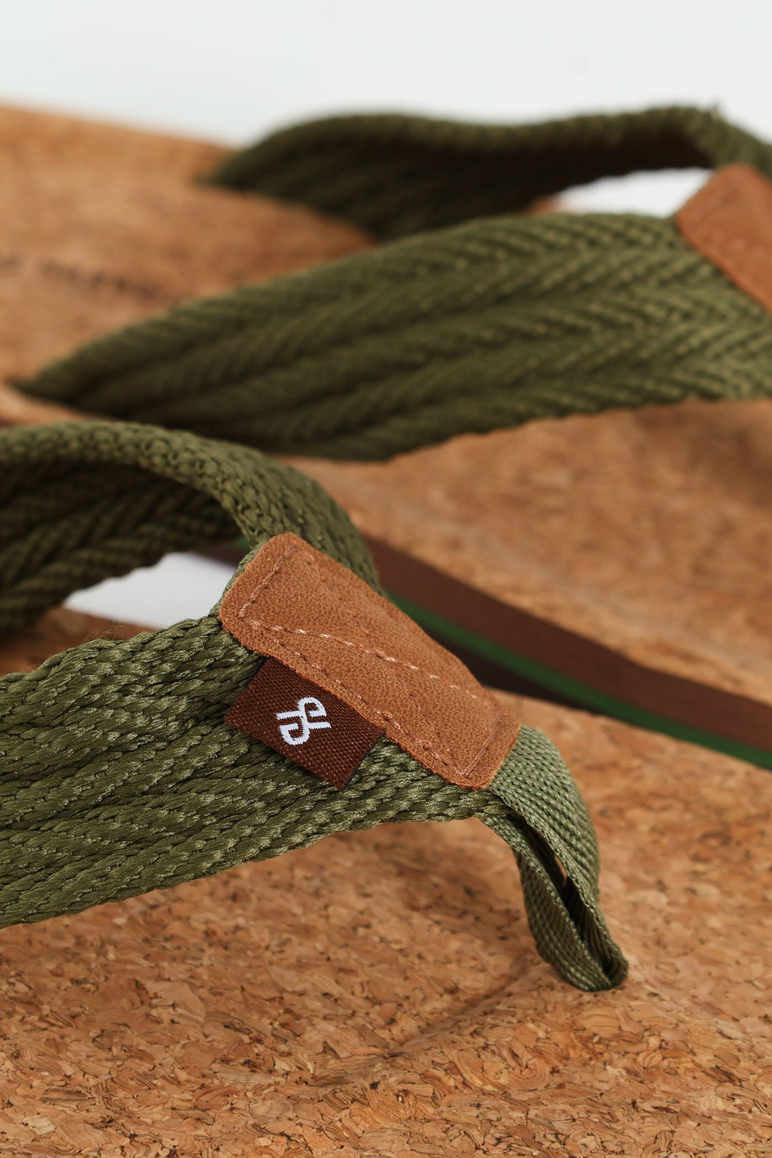 Braided Upper Wide Vamp Sole With Cork - Olive