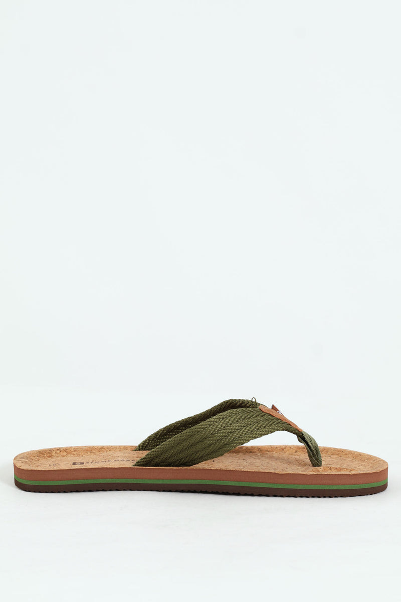 Braided Upper Wide Vamp Sole With Cork - Olive