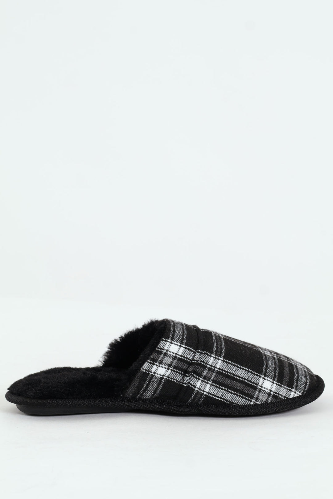 Check Upper Open Back Slipper - Black