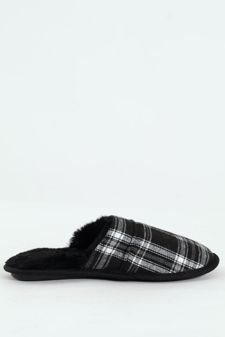 Check Upper Open Back Slipper - Black