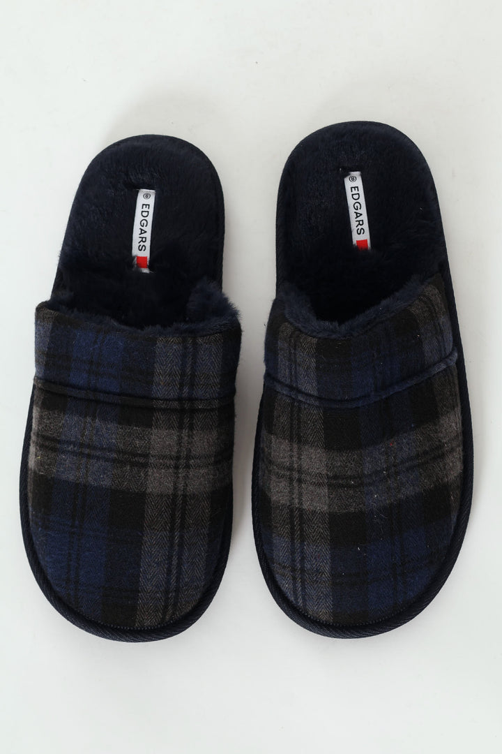 Check Upper Open Back Slipper - Navy