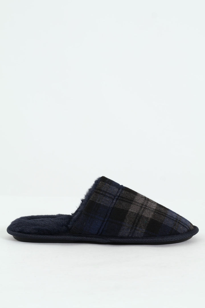 Check Upper Open Back Slipper - Navy