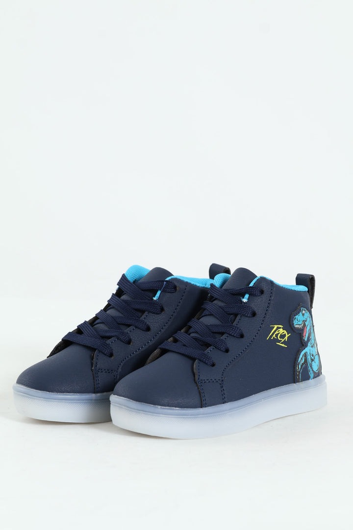 Pre-Boys Dino Light-Up High-Top Sneaker - Navy