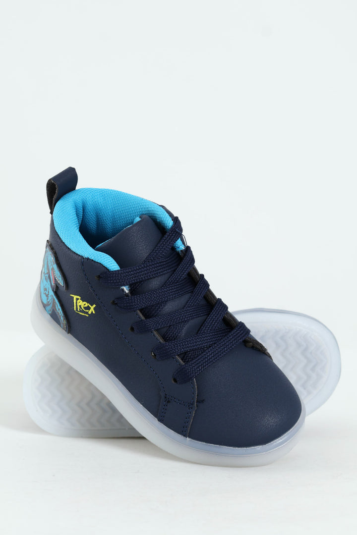 Pre-Boys Dino Light-Up High-Top Sneaker - Navy