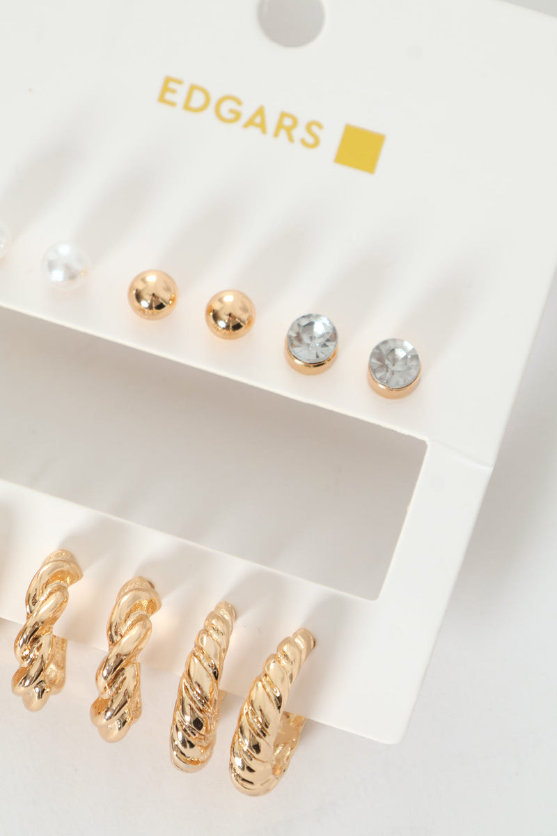 6 Pack Hoops & Studs - Gold