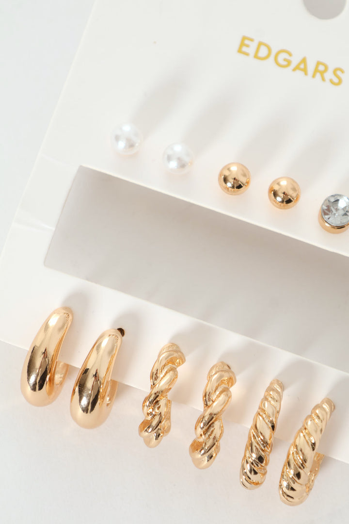 6 Pack Hoops & Studs - Gold