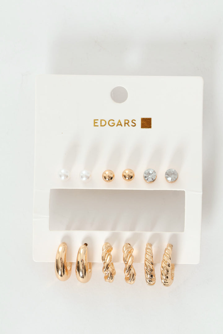6 Pack Hoops & Studs - Gold
