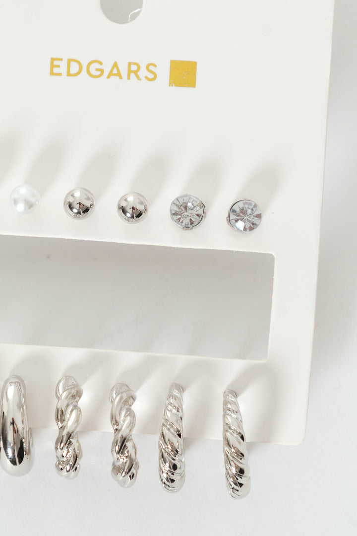 6 Pack Hoops & Studs - Silver