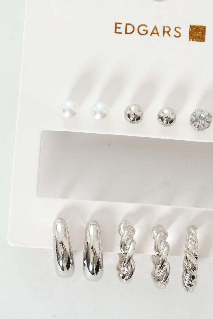 6 Pack Hoops & Studs - Silver