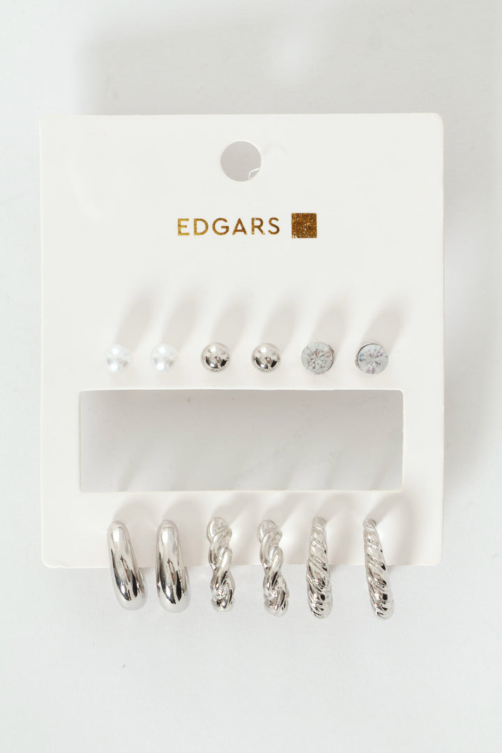 6 Pack Hoops & Studs - Silver