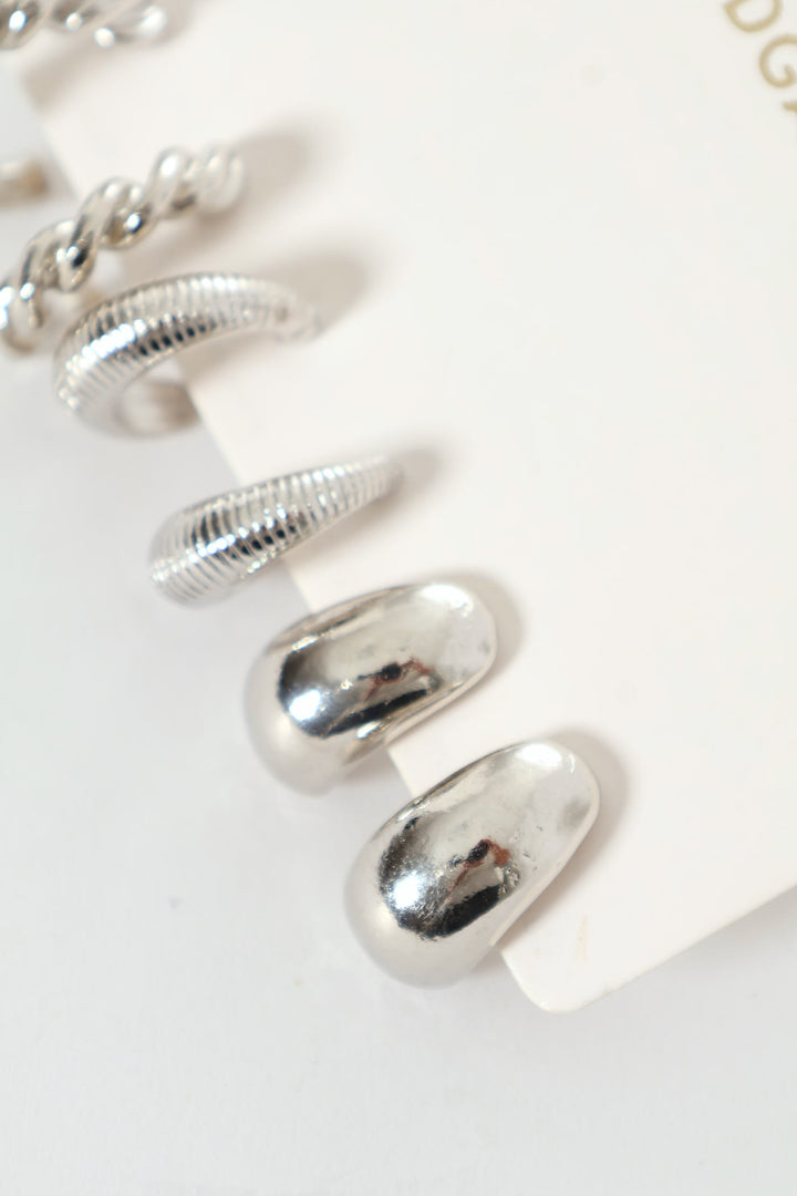 3 Pack Small Bubble Twisted Hoops - Silver
